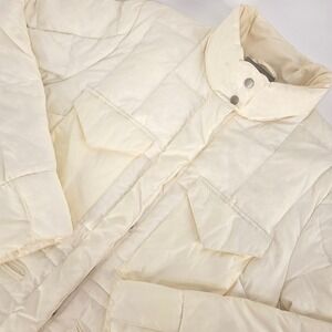 Kate Hill Cream Down Jacket Women's Large Goose Feather Quilted Puffer Zip Front